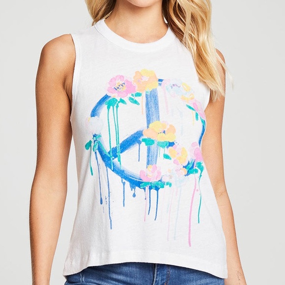Chaser Tops - 4. NWT Chaser Peace & Flowers Muscle Tank